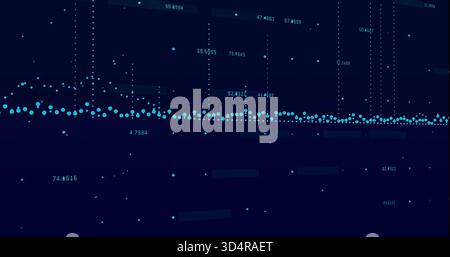 Displaying dense cyan data point band on dark navy dashboard, showing numeric labels and guides Stock Photo