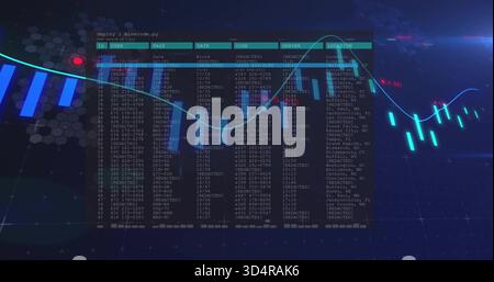 Displaying center terminal table showing ID USER PASS columns in digital dashboard with waveform Stock Photo