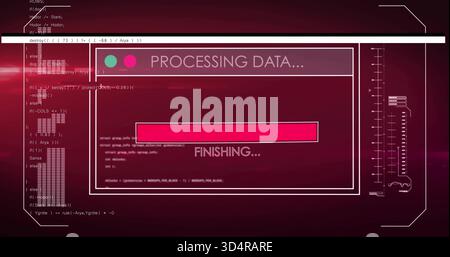 Displaying framed processing panel on magenta UI, showing magenta progress bar and green pink LEDs Stock Photo
