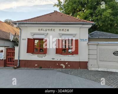 Old house with red shutters and tiled roof Stock Photo