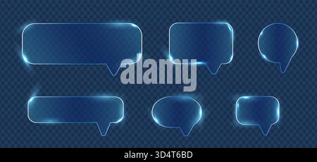 Glassmorphism speech bubble shapes with neon glow Stock Vector