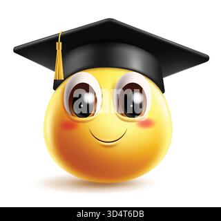 Emoji graduate school character clipart design. Emoji education character clip art wearing mortar board, tassel and hat with happy smiling face facial Stock Vector