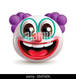 Emoji clown birthday character clipart. Clown Emoji cute face clip art in happy, funny, silly, naughty, smiling and surprise facial expression 3d Stock Vector