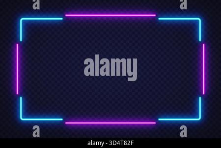 Glowing blue and pink neon frame on a dark brick wall creates a modern futuristic atmosphere. Perfect for digital ads, posters, or stylish Stock Vector