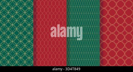 Festive prints for wrapping paper, wallpaper and design in Christmas colors. Seamless pattern set with golden geometric shapes in Art Deco style Stock Vector