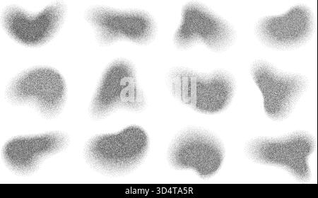 Stippled irregular shapes noise grain effect gradient texture set. Stock Vector