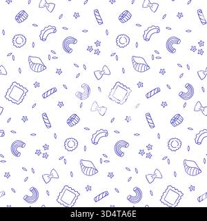 Italian pasta of different types seamless pattern on white background Stock Vector