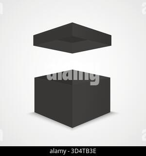 Realistic black luxury gift box mockup isolated on white background. Perfect for packaging design, branding, product presentation, and elegant Stock Vector
