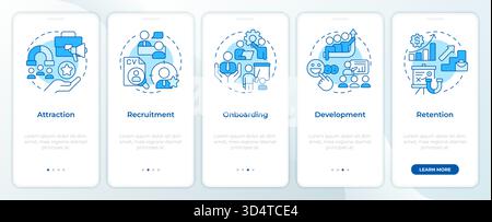 Employee lifecycle blue onboarding mobile app screen Stock Vector