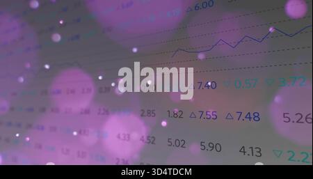 Displaying translucent numeric overlay on screen, showing numbers, deltas, blue line and bokeh Stock Photo