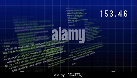 Displaying sheer floating code panels and numeric readout 153 Stock Photo