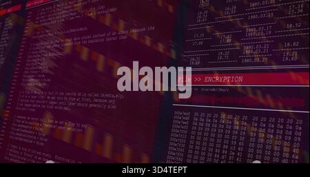 Showing computer screen displaying encryption interface at security console with code and hex dump Stock Photo