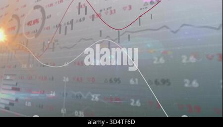 Displaying translucent market chart overlay on trading screen, showing candlesticks and trend lines Stock Photo