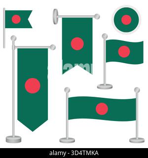bangladesh flag set waving flag vector design isolated on white background Stock Vector