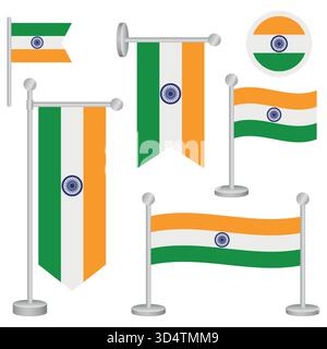india flag set waving flag vector design isolated on white background Stock Vector