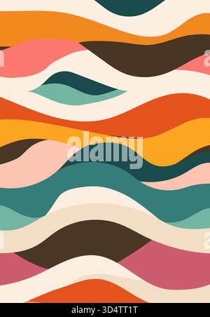 Wavy colorful stripes in teal, orange, pink, and brown form layered abstract flowing lines Stock Vector
