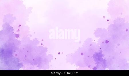 Violet watercolor background, abstract banner with soft purple spots and drops. Vector illustration Stock Vector