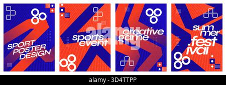 Modern and Dynamic Sports Event Poster Set with Geometric Shapes. Banner, Poster, or Cover Template for Sports, Fitness, Workout, or Gym Stock Vector