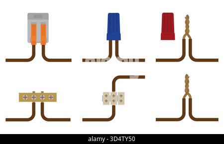 Electrical wire connection methods. Common wire splicing techniques vector illustration Stock Vector