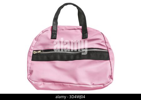 Pink and black leatherette sport bag isolated on white background Stock Photo