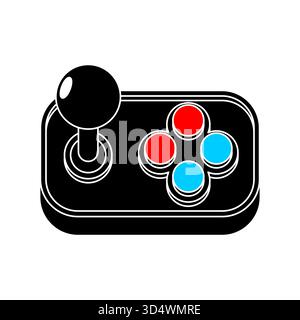 Retro gaming joystick controller with multiple colored buttons and a stick. Concept of vintage video games, console, and electronic entertainment Stock Vector