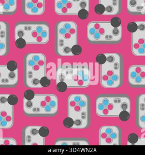 Seamless retro pattern with gamepads. Nostalgic gamer design for digital backgrounds and textile prints. Vector illustration. Stock Vector