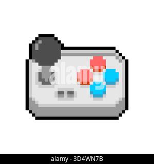 Pixel art of a simple retro video game controller (gamepad). Represents gaming nostalgia, electronic entertainment, or retro 8-bit/16-bit devices. Stock Vector