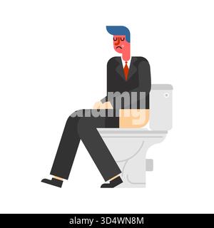 man in a business suit sitting on a toilet. Concept of stress, work-life balance issues, or finding privacy even in busy corporate life Stock Vector