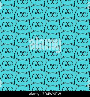 Seamless pattern cat faces or heads created using simple line art. Represents feline love, minimal art, and abstract animal motifs Stock Vector