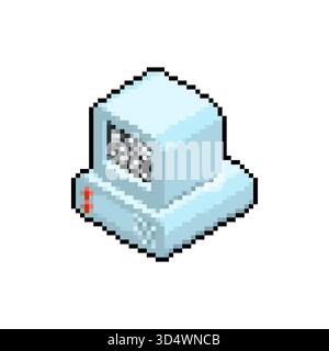 pixel art of a vintage personal computer (PC) with a monitor. Represents retro technology, computing, office work, or 8-bit/16-bit gaming nostalgia. Stock Vector