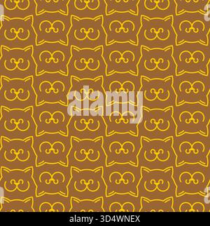 Seamless pattern composed of abstract cat faces or heads. Represents feline love, minimal art, and pet motifs Stock Vector