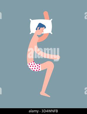 man sleeping alone in a bed, symbolizing solitude, deep rest, or peaceful independence. Represents individual comfort and personal space Stock Vector