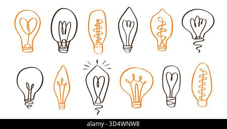Vector Light Bulb Doodle Icons Set Electric Lamp Stock Vector