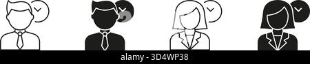 Male And Female Professionals With Checkmark Icon Set. Business Approval, Verification, And Team Selection Outline And Silhouette Symbol Collection Stock Vector
