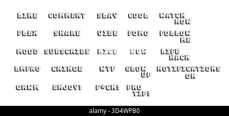 Bold line popular internet slang words set Stock Vector