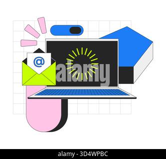Email and loading throbber on laptop 2D onboarding ui illustration Stock Vector