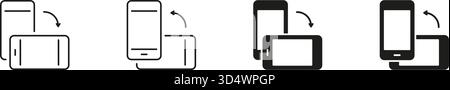 Mobile Device Flip Action Line and Solid Icon Set. Smartphone Screen Rotation With Arrows Indicating Motion, Navigation and Control Symbol Collection Stock Vector