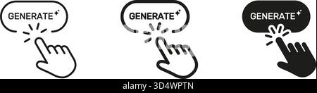 Generate Button With Hand Click Icon Set. Interactive User Interface And Digital Action Symbol Collection. Web Design And Online Interaction. Isolated Stock Vector