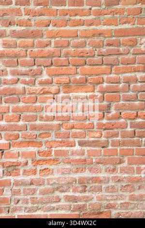 Vertical old brick wall background, grunge and worn old red wall ready for text or as background Stock Photo