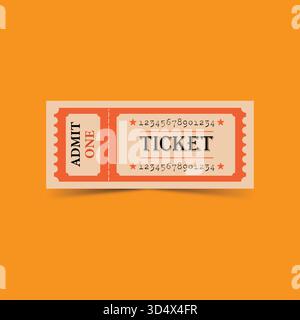Vector graphic of a single vintage event ticket. The retro design includes the text 'Admit One' and 'Ticket' with perforated edges suitable for cinema Stock Vector