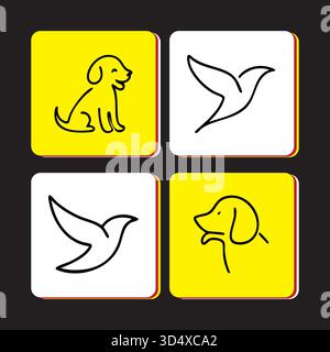 Dog and bird icons on square backgrounds creating a modern pattern Stock Vector