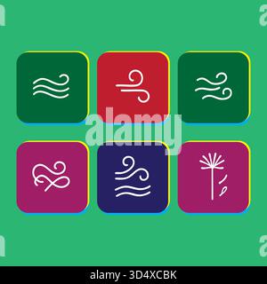 Air element signs in a colorful square design collection vector illustration Stock Vector