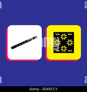 Abstract Design Featuring a Flute and a Floral Pattern within Square Shapes Stock Vector