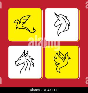 Line art illustrations of mythical creatures in a modern artistic style Stock Vector