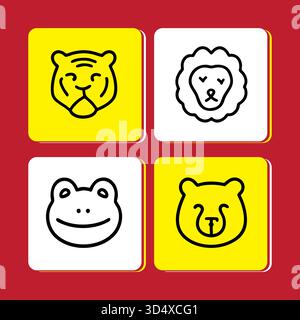 Collection of Cute Animal Headline Art Icons on a Background Stock Vector