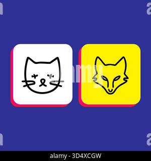 Minimalist animal icons cat and fox concept for design and illustration Stock Vector
