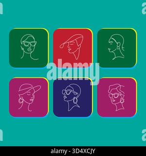 Line art illustrations of diverse women in various styles and accessories Stock Vector