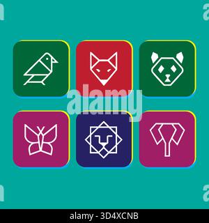 Colorful animal icon collection set in geometric style design vector Stock Vector