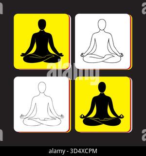 Yoga Meditation Poses Icons for Inner Peace and Wellness Promotion Stock Vector