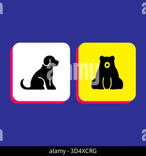 Simple icons of a dog and a bear Stock Vector